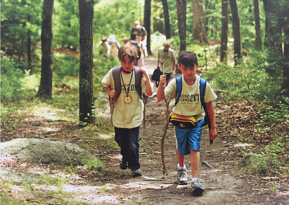 hiking scouts New England Base Camp in the Blue Hills near Boston